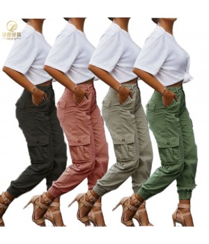 S-3XL 2024 fall clothing new fashion loose cropped trousers multi-pocket women overalls neck tight cargo pants