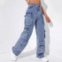 Casual High Waist Classic Pocket Trousers Wide Leg Pant Denim Women Jeans Baggy Boyfriend Jeans Cargo Pants Jeans Women