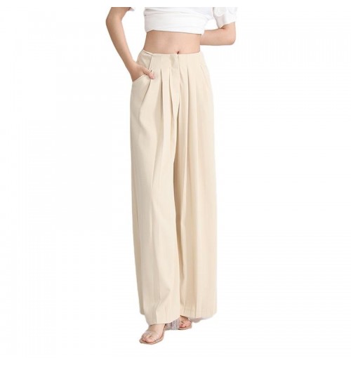 TWOTWINSTYLE Women's Pants High Waist Pleated Casual Wide Leg Pants For Ladies 2022 New