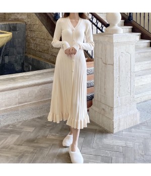 New Elegant Dresses Long-sleeved Short French Tight Knitted Dress For Women