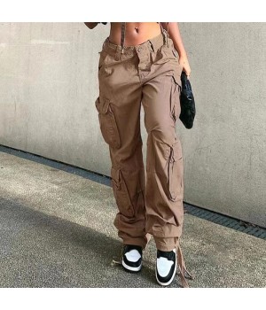 Ready to ship S-XL autumn fall casual pockets design high waist women's pants & trousers