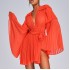 BEISHI Women Long Sleeve Orange Loose Mini Pleated Chiffon Casual Dress Women Clothing