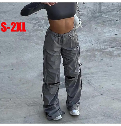 New arrivals ladies wide straight leg casual streetwear parachute outdoor baggy plus size cargo women's pants & trousers