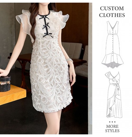 ZYHT 9655 Wholesale Korean Style Puffy Short Casual Summer White Dresses Lady Elegant Sexy Dresses Lace for Women