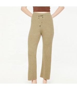 Winter Knitted Drawstring Sweatpants Soft Ladies Flare Pants Breathable Fashion Loose Casual Wide Leg Trousers