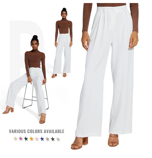 Women's Casual Pants High Stretch Business Suit Pants Straight Comfort White Wide Leg Pants