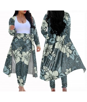 Spring & Autumn Women Leggings Polynesian plumeria flower 2 Pieces Set Women'S Pants & Trousers And Best Seller Cropped Cardigan