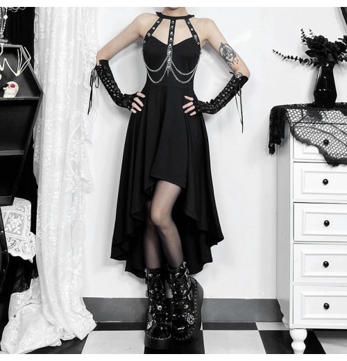 Summer 2024 New arrival skirt Gothic style sexy halter sleeveless front short back length dress women