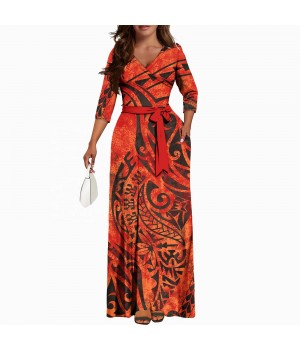 Samoan Puletasi V-neck Casual Dresses Island Maxi Dress Elegant Polynesian Tribal Dress Custom Plus Size Women's Clothing