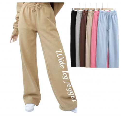 Luluxixiyaya Sweat Pants 100% Cotton 330gsm Thick Warm Feel Wide Leg Loose Long Women's Pants Trousers Casual Jogger