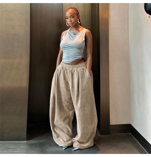 2024 Fall Women Y2k Casual Wide-Leg Pants Women Autumn Loose Simple Basic Pocket High Waist Trousers