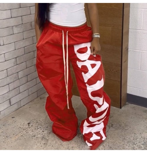 Vintage Chic Streetwear Elastic Waist Drawstring Hip Hop Pants for Women