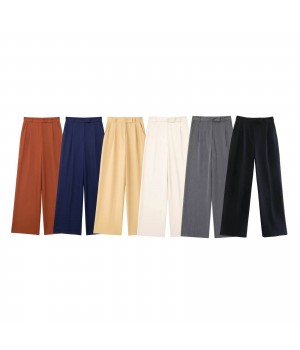 Women 2024 Autumn New Fashion Pleated Wide Leg Pants Vintage Pocket Casual Chic Female Trousers Mujer