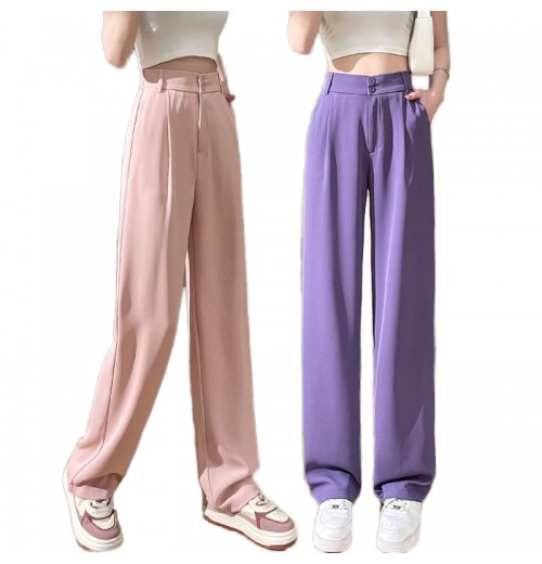 Women's Wide Leg Pants High Elastic Waisted In The Back Business Work Trousers Long Straight Suit Pants Straight Pants