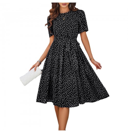 2024 Spring And Autumn Elegant And Stylish Casual Wave Dot Lace Printed Women's Dress