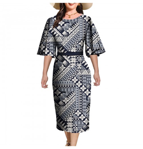 Polynesian Elei Tribal Design Custom Evening Party Fashion Pacific Island Pattern Midi Skirt Plus Size Women's Clothing