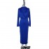 Blue Ladies Fashion women's clothing shirt dress for ladies fashion long evening party dress